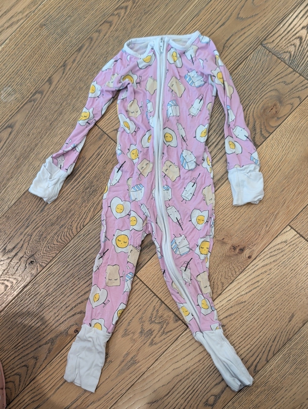 Little Sleepies Pink Zip One-Piece Footie with Egg & Toast Pattern